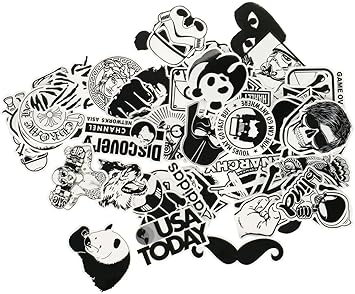 Vinyl Sticker Schwarz Weiss Mit Diversen Comic Brands Etc Motiven Menge 60 Stuck Amazon De Auto