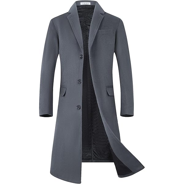 Men's Zipper Trench Woolen Coat Classic Winter Stylish Long