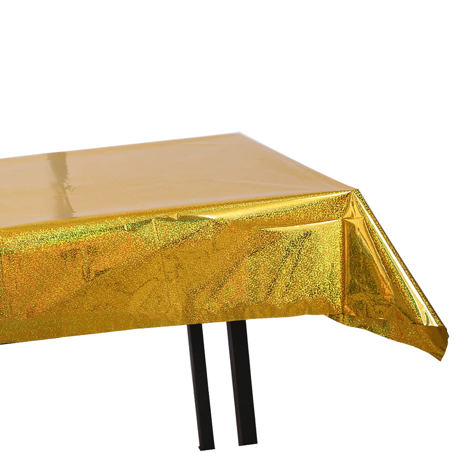 JK Home 39x106 Inch Table Cloth, 1x2.7m Disposable Plastic Party Table Cover, Metallic Foil Rectangle Tablecloth for Indoor Outdoor Table Dot Gold