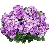 FAICOIA 2 Pcs Artificial Geraniums for Outdoors Silk Geranium Flowers Purple Artificial Geranium Bush Faux Flowers for Planter Outside Garden Patio Grave Cemetary Vase Table Centerpiece Indoor Decor