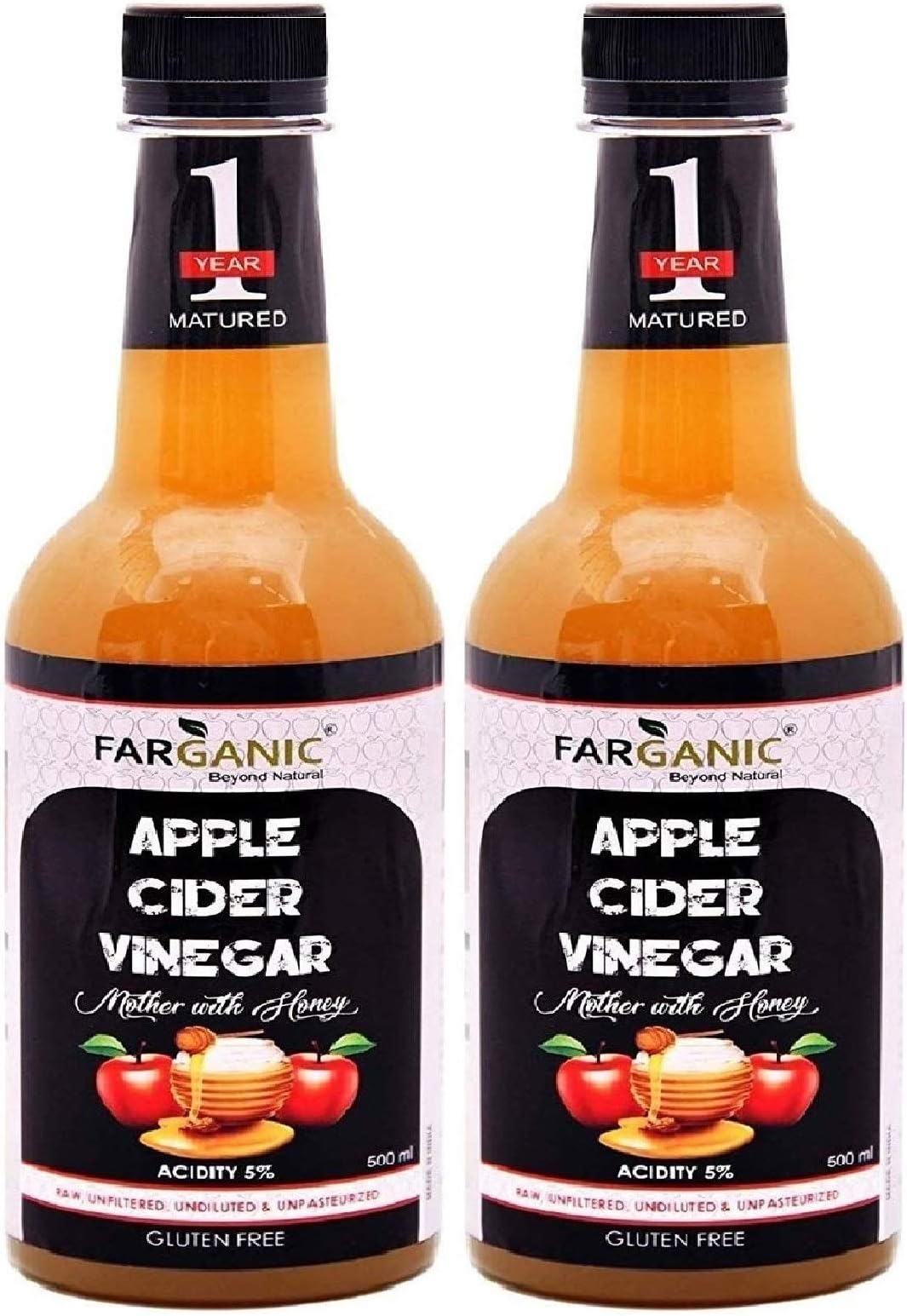 India's First 1 Year Matured Apple Cider Vinegar with Mother and Honey Raw, Unfiltered and Undiluted 1000 ml