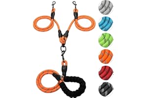 GOKOTTA Double Dog Leash Reflective Detachable Coupler and Tangle Free, Support add to Multiple Rope Leash Control with Padded Handle for Large and Medium Dogs Walking (Orange, Double Leash)