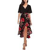 Kormei Womens Short Sleeve Floral Maxi Dress High Low V-Neck Flowy Party Long Dresses
