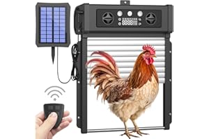 Lobeline Automatic Chicken Coop Door, Solar Powered Chicken Coop Door with Timer, 4,000mAh Battery Operated,Auto Chicken Door with Light Sensor and Remote Controls, Black