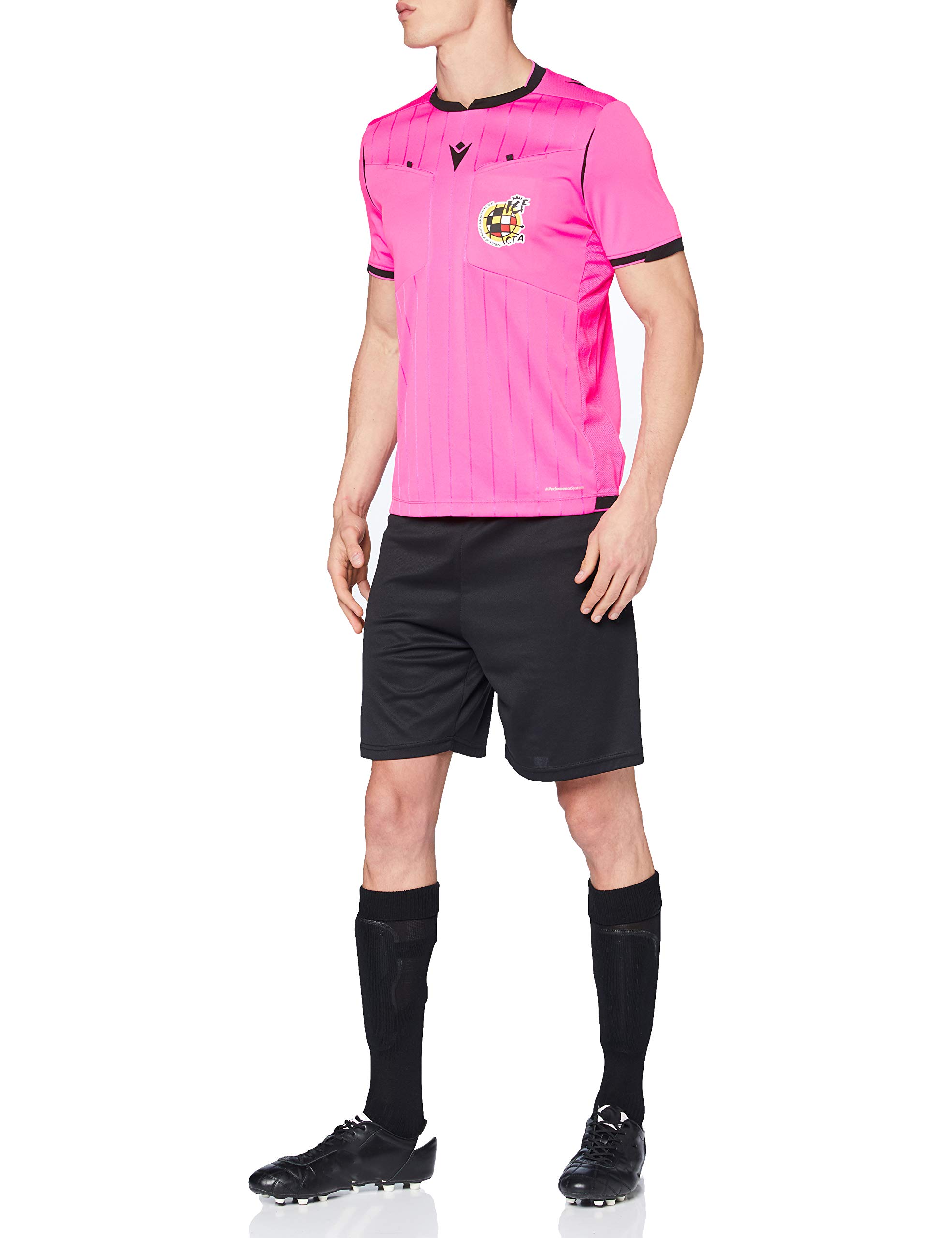 Macron Rfef 20 Match Day Man Shirt Referee SS Npnk/Blk SR, Referee Jersey Neon Royal Spanish Football Federation Man, Neon Pink, S