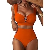 Herseas Women's Bestselling Bikini Set High Waisted 2 Piece Swimsuit Sweatheart Neck Bathing Suit Tummy Control Swim Suit