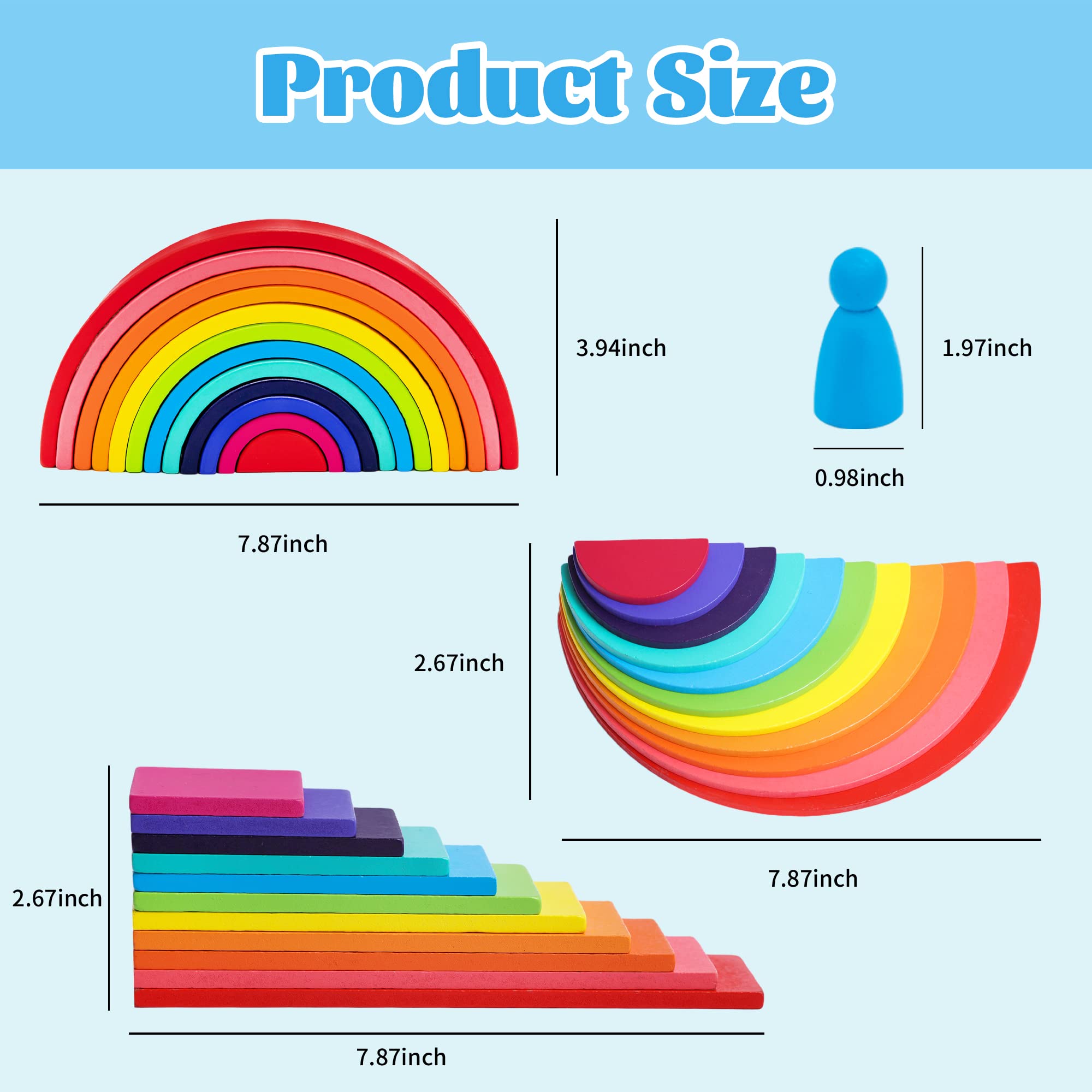 XJYQJD Wooden Rianbow Stacker Playset, 4-in-1 Rainbow Stacking Toys Building Blocks for Kids Ages 3 4 5 Preschool Montessori Toys Christmas Birthday Gifts for Toddlers Boys Girls 3-5 (45 Pieces)