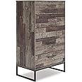 Signature Design by Ashley Neilsville Industrial 5 Drawer Chest of Drawers with Smooth-Gliding Drawers and Safety Stop, Gray