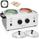 Professional Wax Warmer Double Pot Waxing Kit Heater Machine for Painless Hair Removal, with Adjustable Temperature Set, 50pcs Sticks, 20pcs Protective Collars