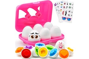 MOONTOY Toddler Toys Egg Learning Montessori Toys for 1 2 3 Year Old Girls Boys Kids Gift Matching Eggs Small Educational Color Sorting Toys for Toddlers 1-3 Baby Puzzle Cognitive Shape Sorter, 6 Eggs
