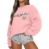LEEDYA Women Long Sleeve Mama Sweatshirts Crewneck Casual Fall Pullover Tops Oversized Knit Mom Sweater