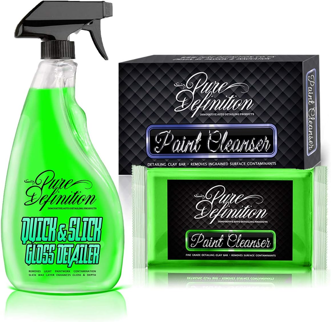 Pure Definition Car Clay Bar Detailing Kit, 100g Fine Grade Block and Detail Lube Spray - Amazing Paintwork Finish