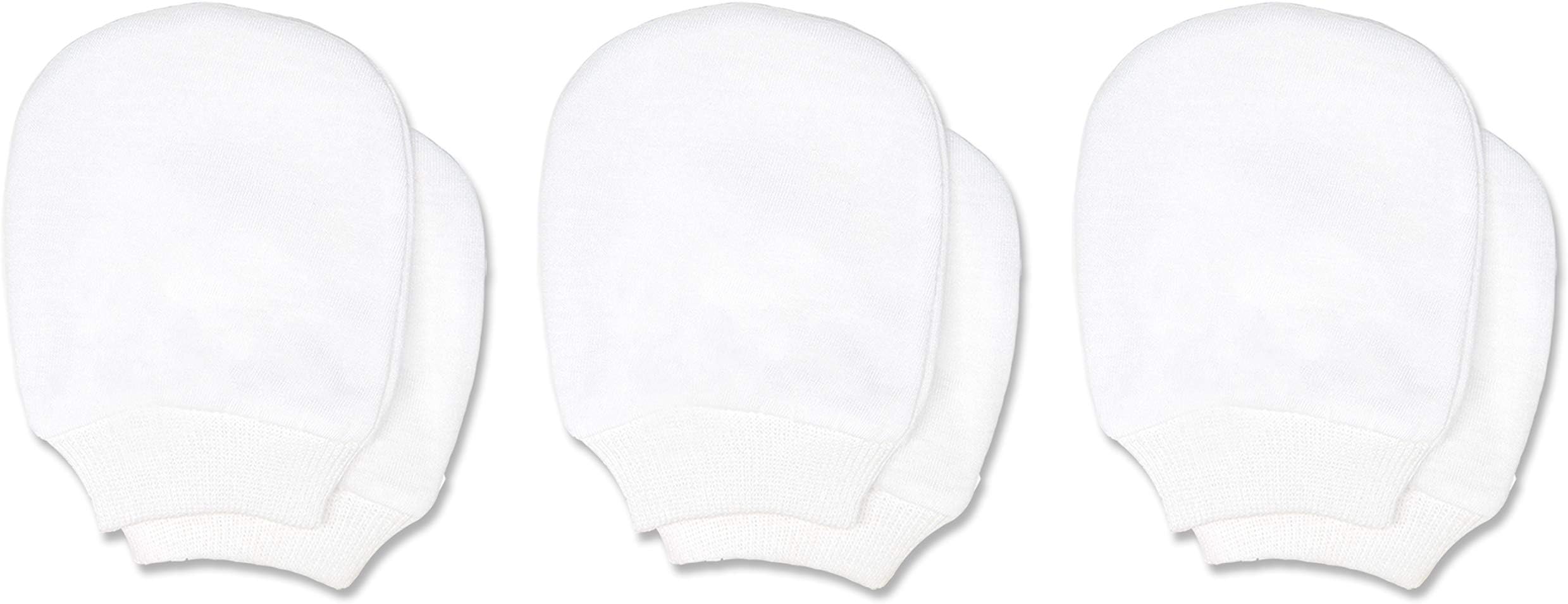 Asobou Newborn Baby Boys and Girls Gloves,No Scratch Mittens 100% Cotton, Solid White Color, for 0-6 Months Unisex (W01 /3 Pairs/Solid White Color)