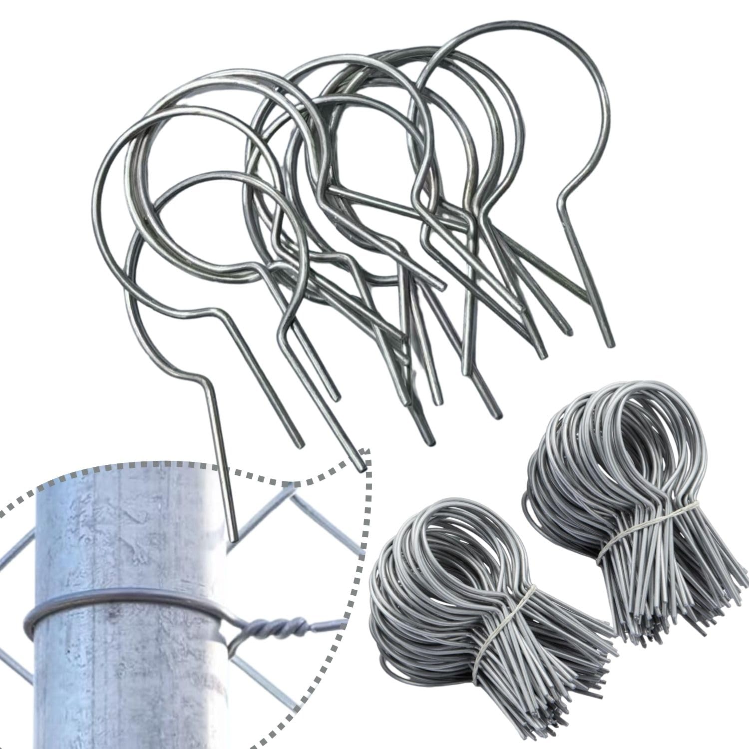 View 1 of 1 3/8" Chain Link Fence Ties 9 Gauge Galvanized Steel Twist?150 Pack?for Securing Fences on Farms/Ranches/Gardens