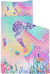 HOSIMA Pink Mermaid Tail Nap Mat with Pillow for Kids - Daycare Bedding Set view 4