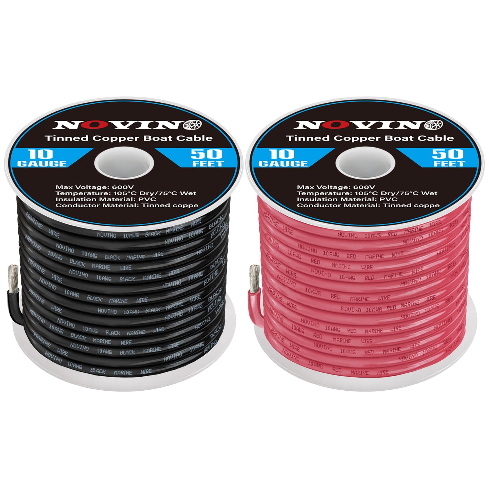 View 1 of 10 Gauge Marine Wire Include 10 AWG 50FT Red & 50FT Black,10 Gauge Marine Grade Wire Tinned Copper Electrical Cable for Automotive Boat Speakers Battery Lighting Solar Panel Camper Trailer