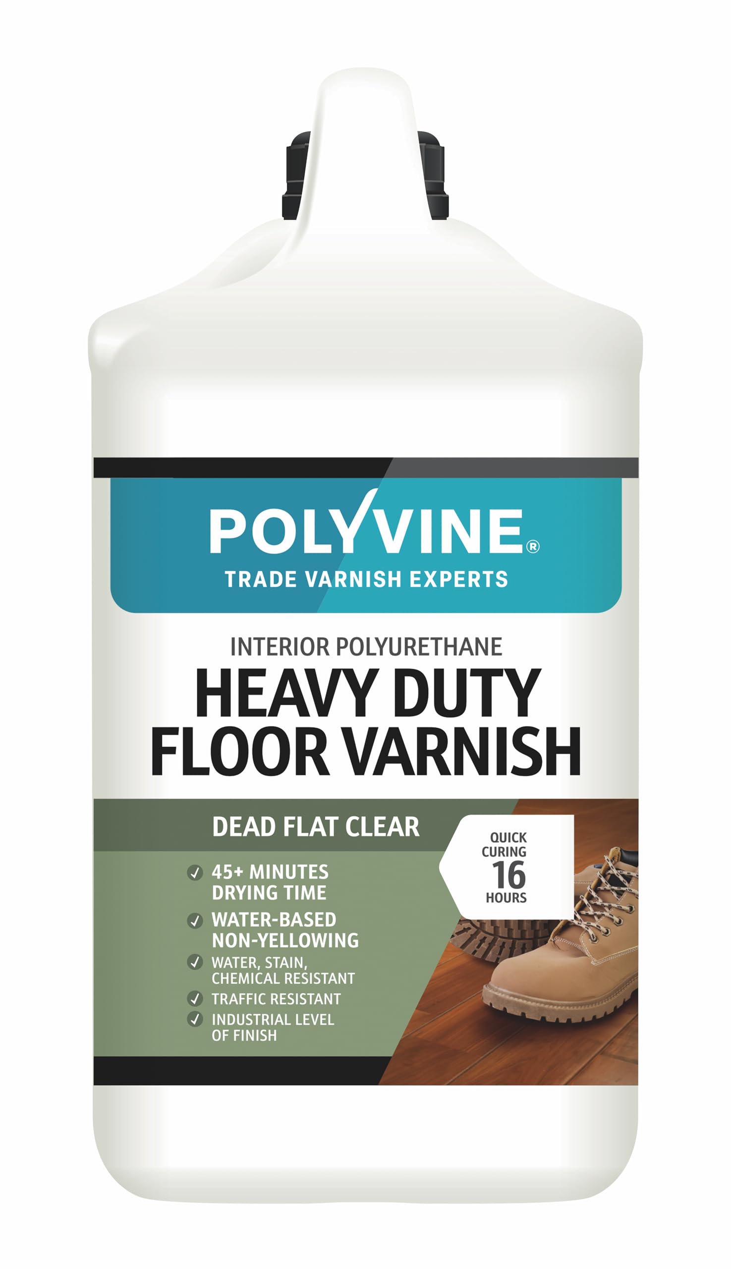 Polyvine Heavy Duty Floor Varnish – Quick Drying Floor Varnish – Polyurethane, Water-Based, Water Resistant Indoor Flooring Protection for Wood, Stone, Tiles, Slate (Dead Flat, 4 Litre)