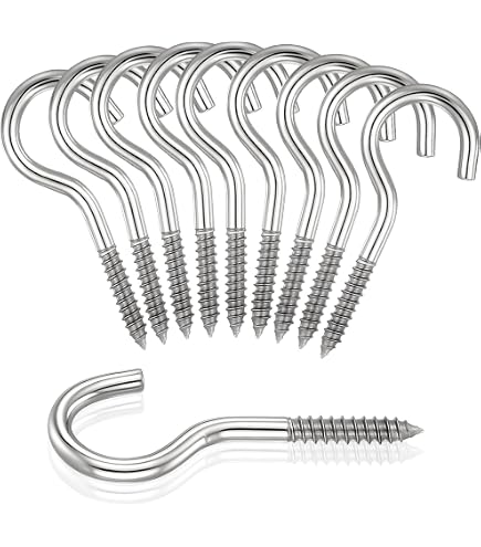 YAIRMIS 20-Pack 304 Stainless Steel Heavy Duty Screw Hooks + 2 Eye Bolts – Indoor/Outdoor, Wall, Wood, PVC, Holds 30-50 Lbs, 2" Total Length