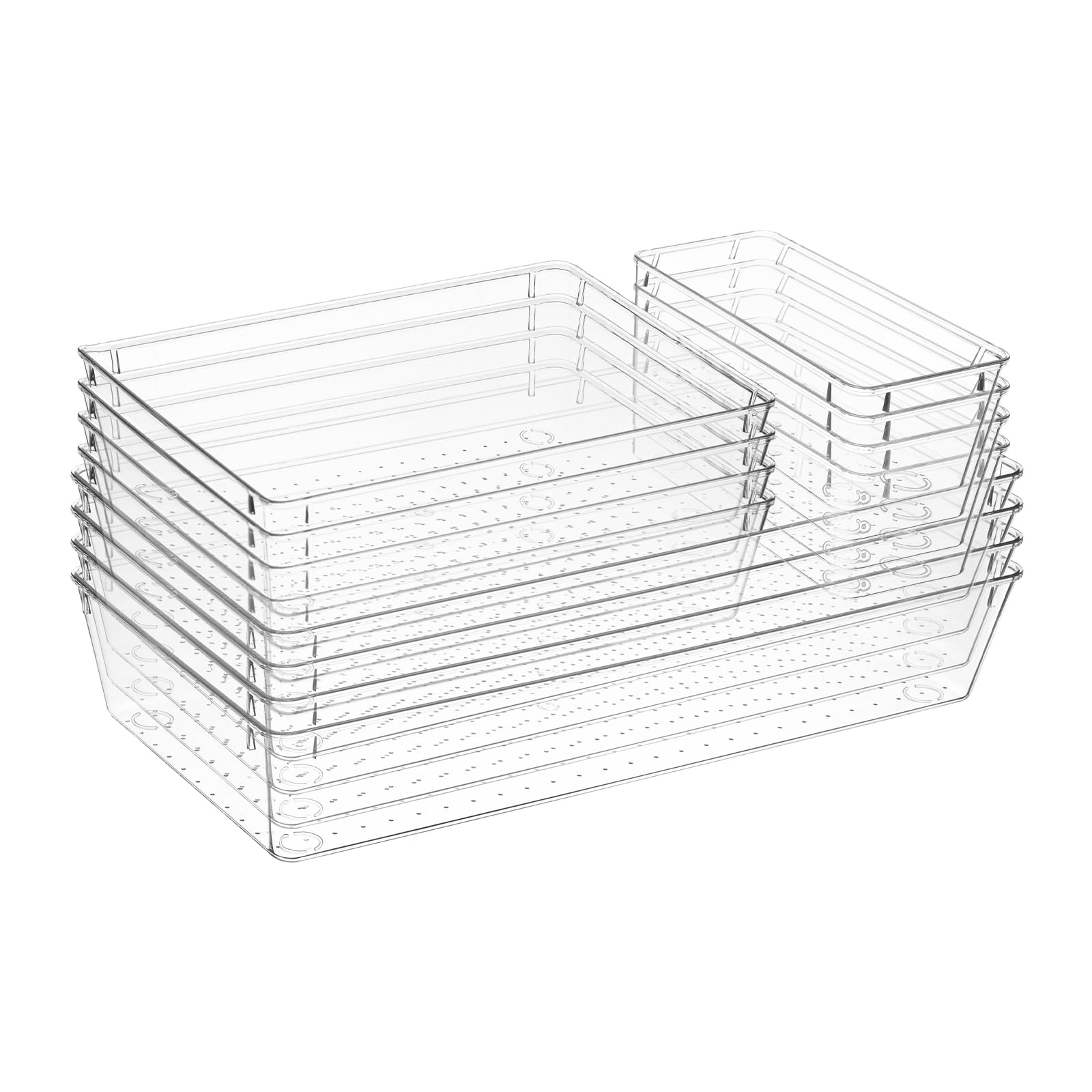 Photo 1 of 12 Pcs Clear Plastic Drawer Organizer, 12"x 6"x2", 9"x6"x2", 6"x3"x2", Kitchen Bathroom Fridge Utensil Vanity Drawer Organizers Tray Makeup Storage Organizer Drawers Trays for Organization Office