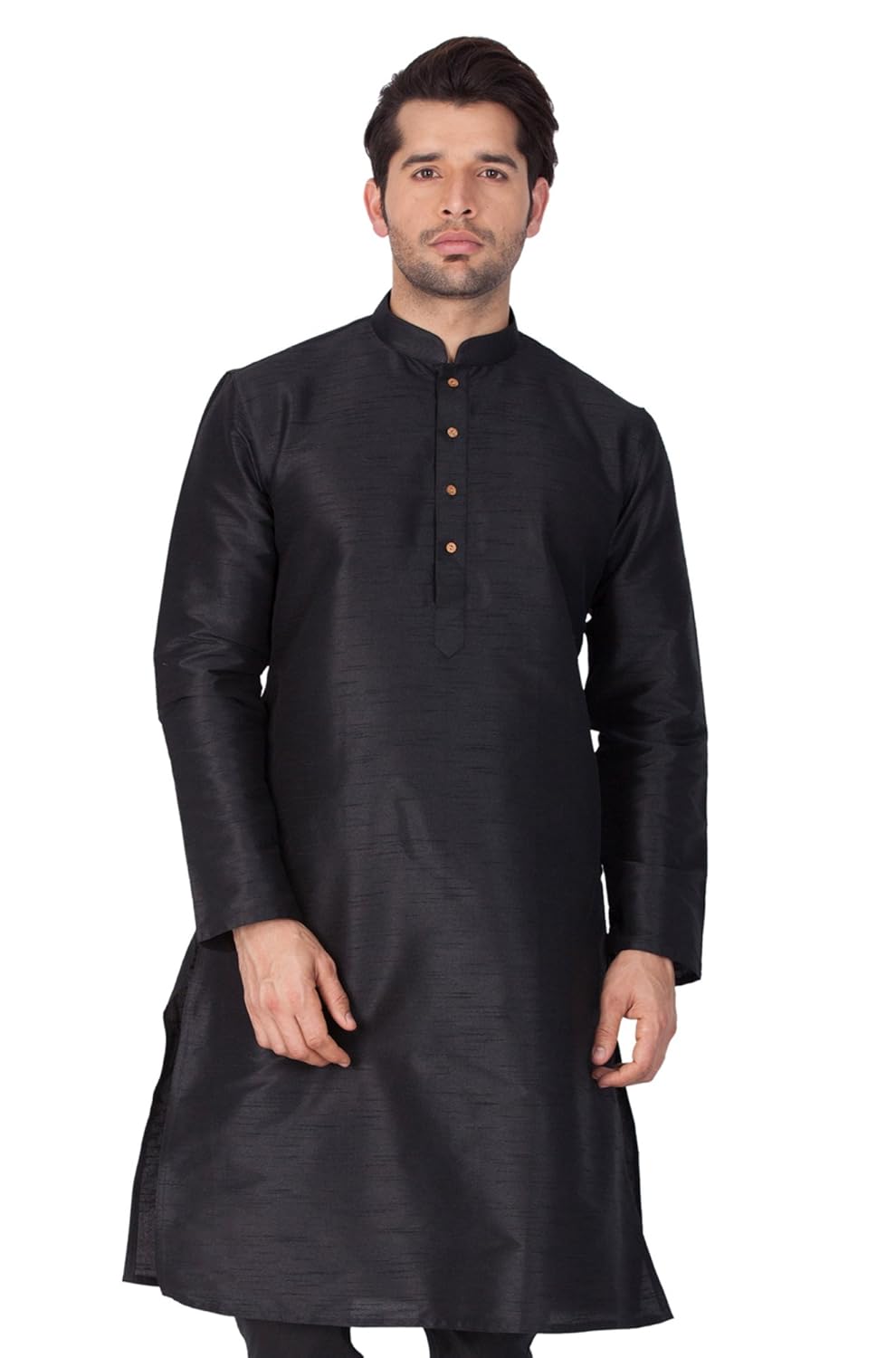 vastramay mens cotton silk kurta (black_vasmkbl001)
