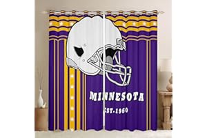 Erosebridal Sport City Blackout Curtains Football Gifts Curtains, Sports Team Style Curtains & Drapes for Teen Girls Football Helmet Window Treatments 38''Wx45''L, Purple Yellow White