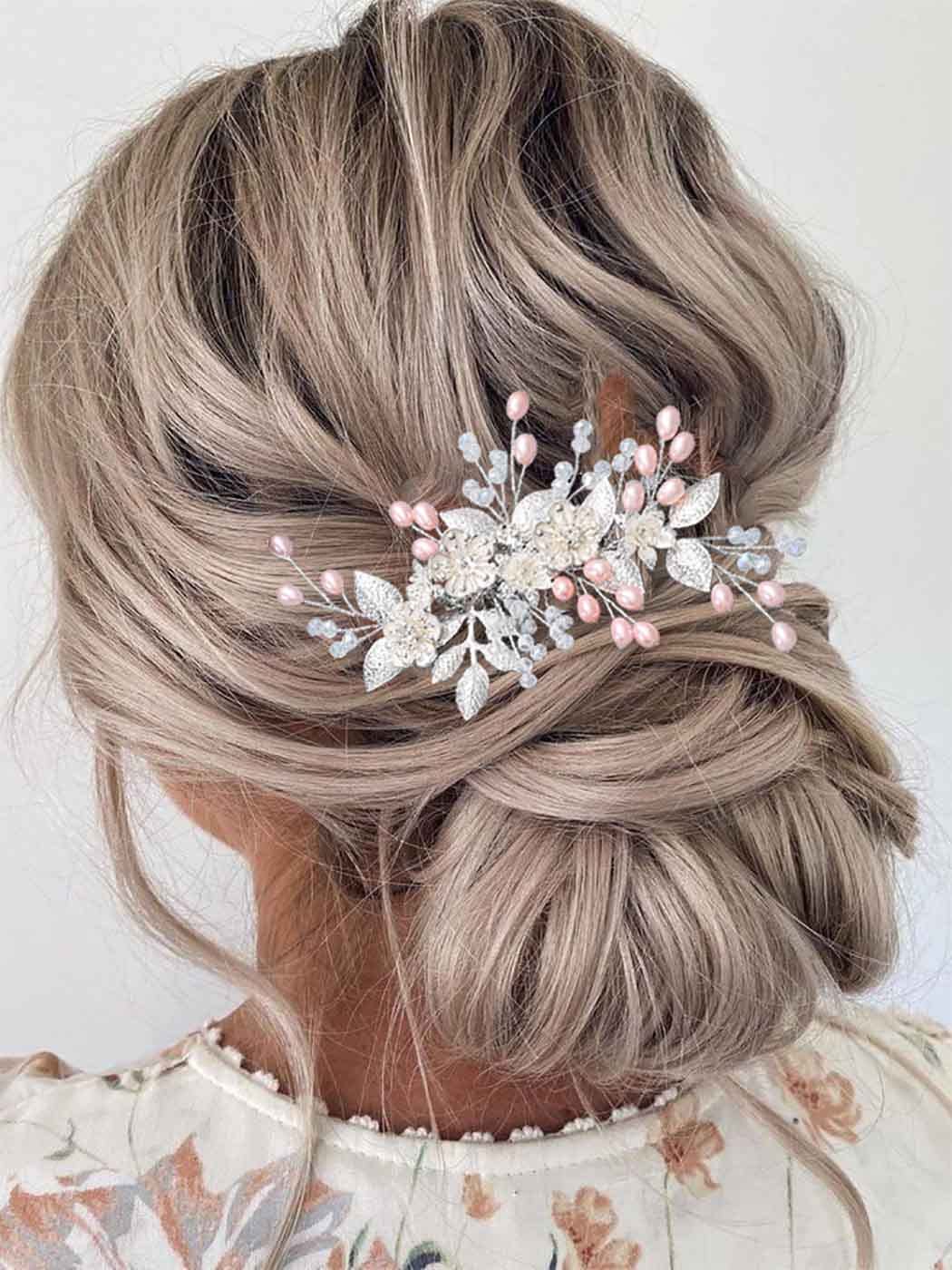 Vakkery Brides Wedding Hair Comb Silver Crystal Pearl Hair Piece Rhinestone Bridal Hair Accessories for Women and Girls