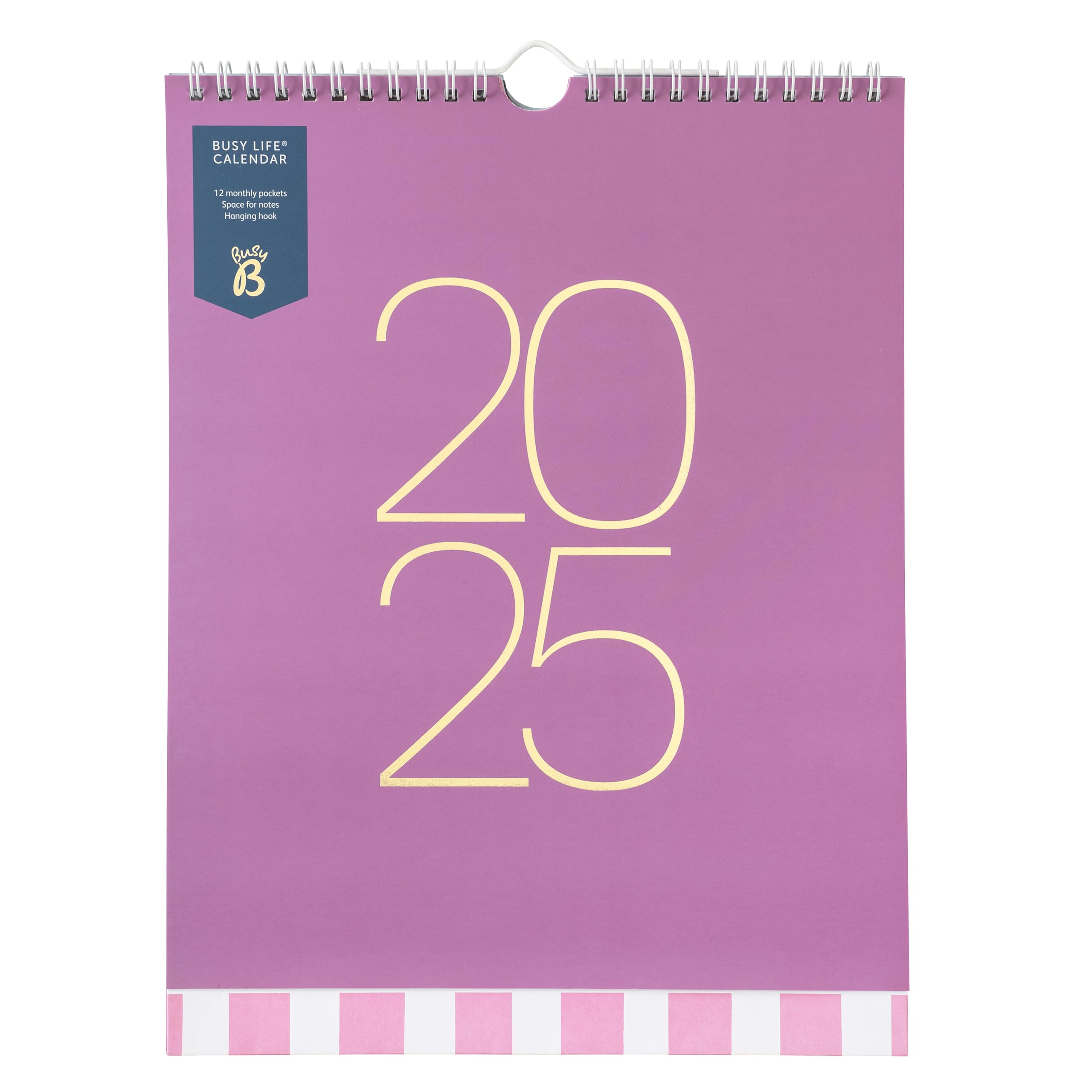 Busy B 2025 Busy Life Wall Calendar - Jan to Dec Fuchsia 2025 Calendar - with Month to View, 12 Monthly Storage Pockets, Space for Notes, To Do's & Hanging Hook