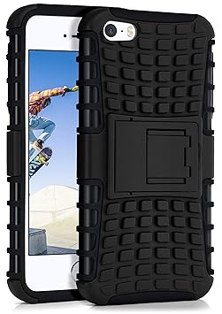 ONEFLOW Apple iPhone 5S | Hülle Silikon Hard-Case Schwarz Outdoor Back-Cover Extrem Stoßfest Schutzhülle Grip Handyhülle für 