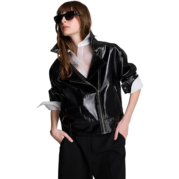 Armani Exchange Women's Eco Leather Moto Jacket, Black, X-Small at