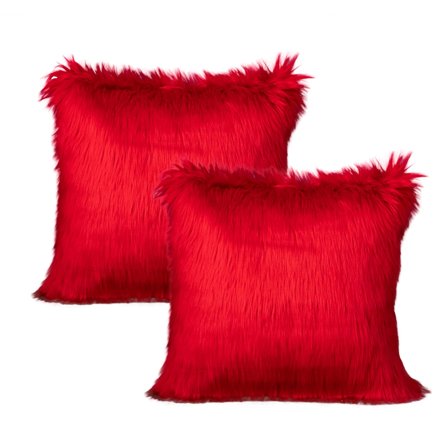 LIGICKY Set of 2 Luxury Series Soft Faux Fur Cushion Cover Decorative Square Plush Pillow Case Throw Pillow Cover for Couch Sofa Bed (Red, 18 x 18 Inch) — image 1
