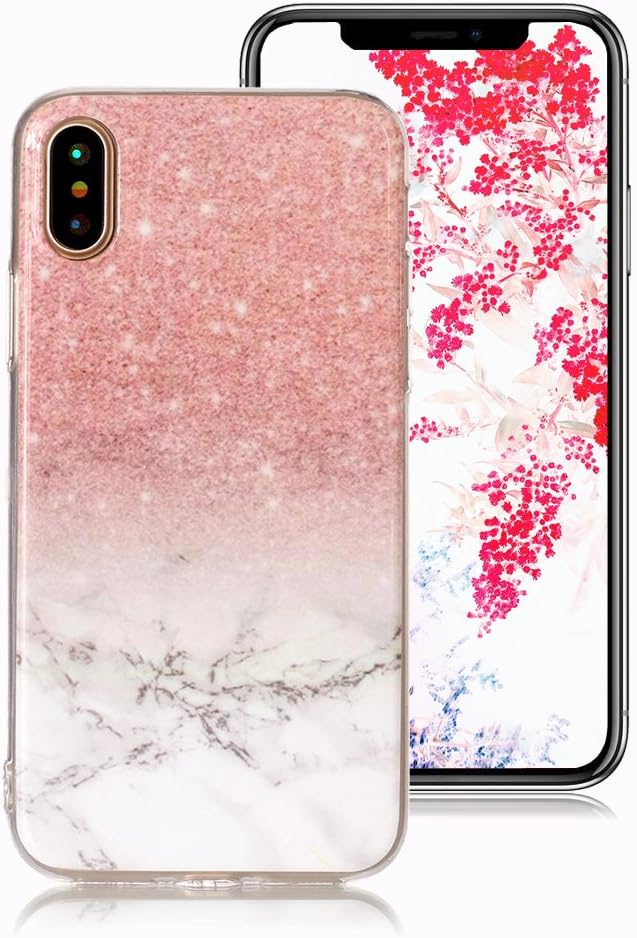 Marble Case for iPhone X, Ronger Gel TPU Silicone Case Ultra Thin Flexible Cover with Stone Pattern for iPhone X Case, Rose Gold and White