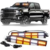 XRIDONSEN 34 inch Visor Light Bar, LED Amber White Windshield Strobe Lights | 40 LED Interior Windshield Light Bar for Tow/Plow Trucks Construction Vehicles Car