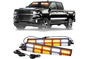 XRIDONSEN 34 inch Emergency Strobe Visor Lights 40 LED Amber White Warning Flashing Hazard Safety Lights Interior Front Windshield Light Bar Deck Split w/Take Down for Trucks Construction Vehicles