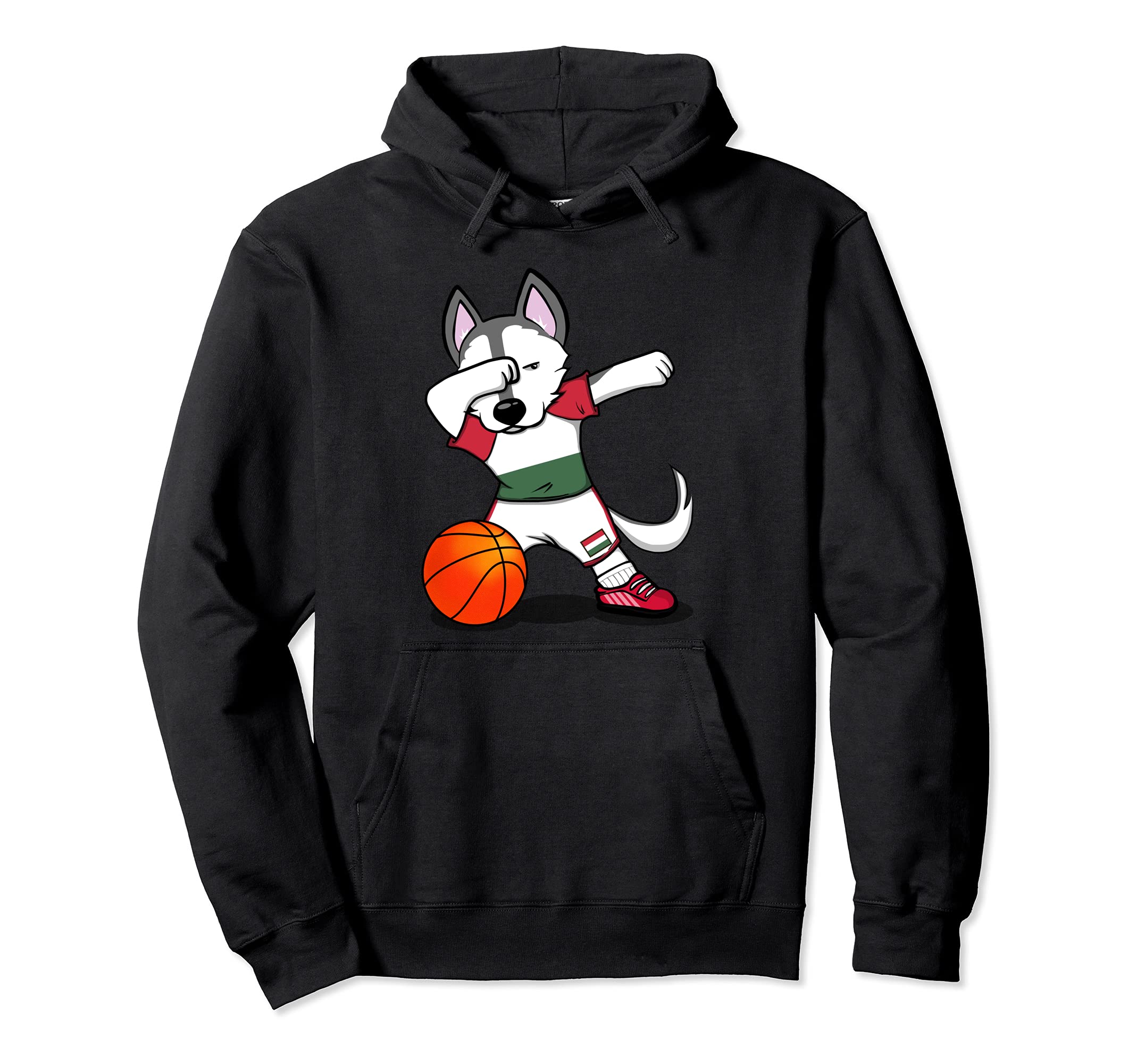 Dabbing Husky Hungary Basketball Fans Jersey Hungarian Flag Pullover Hoodie