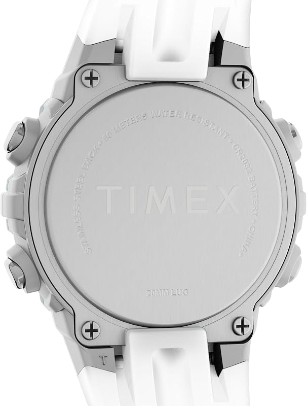 Sport Unisex-Armbanduhr, 33 mm, weißes Kunstharzarmband, digitales Zifferblatt, silberfarbenes Gehäuse TW5M61500