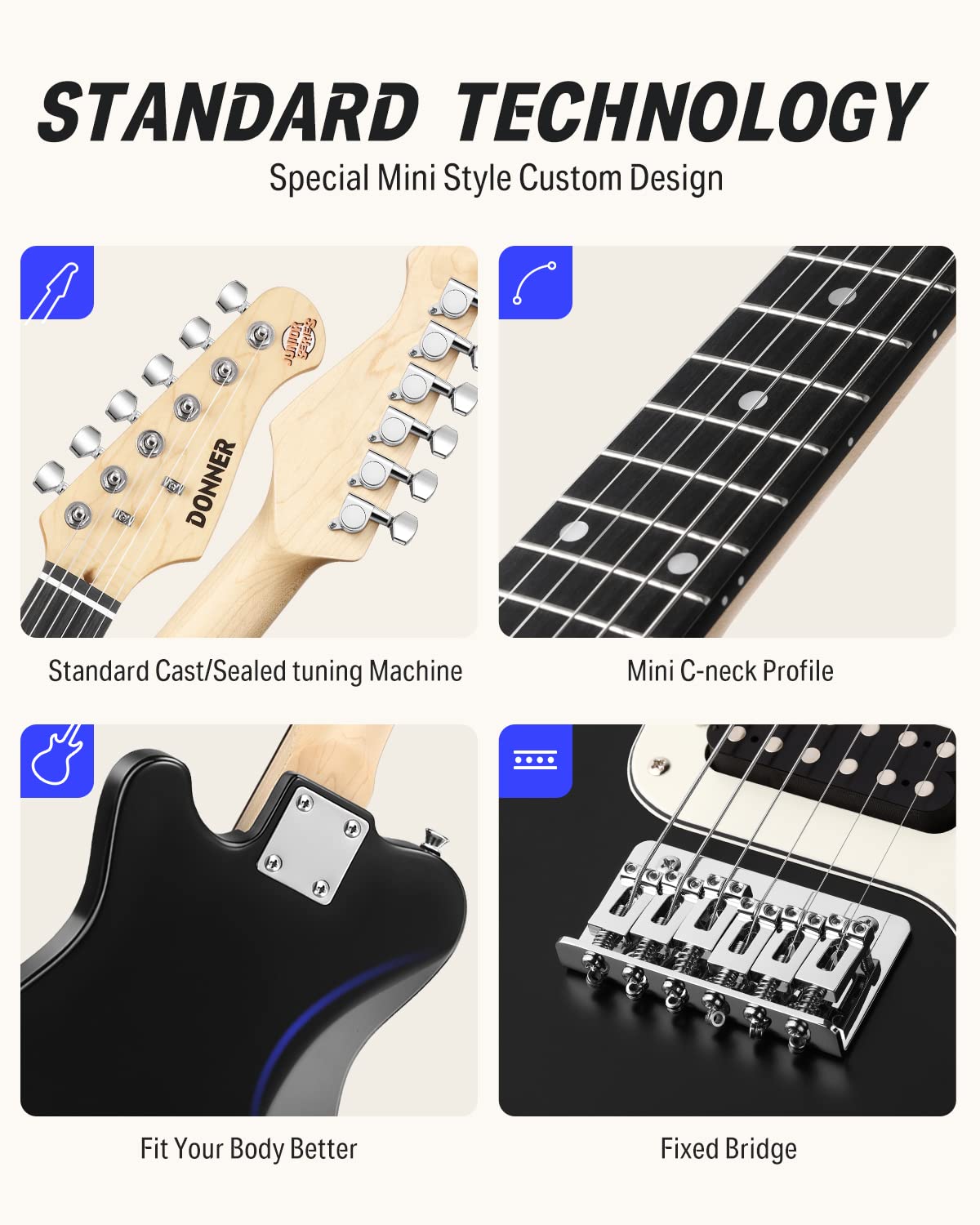 Donner 30 Inch Electric Guitar Beginner Kit for Kids TL Style Mini TC Electric Guitar Junior Starter Package Black with Amp,600D Bag, Tuner, Picks, Cable, Strap and Extra Strings, DTJ-100B