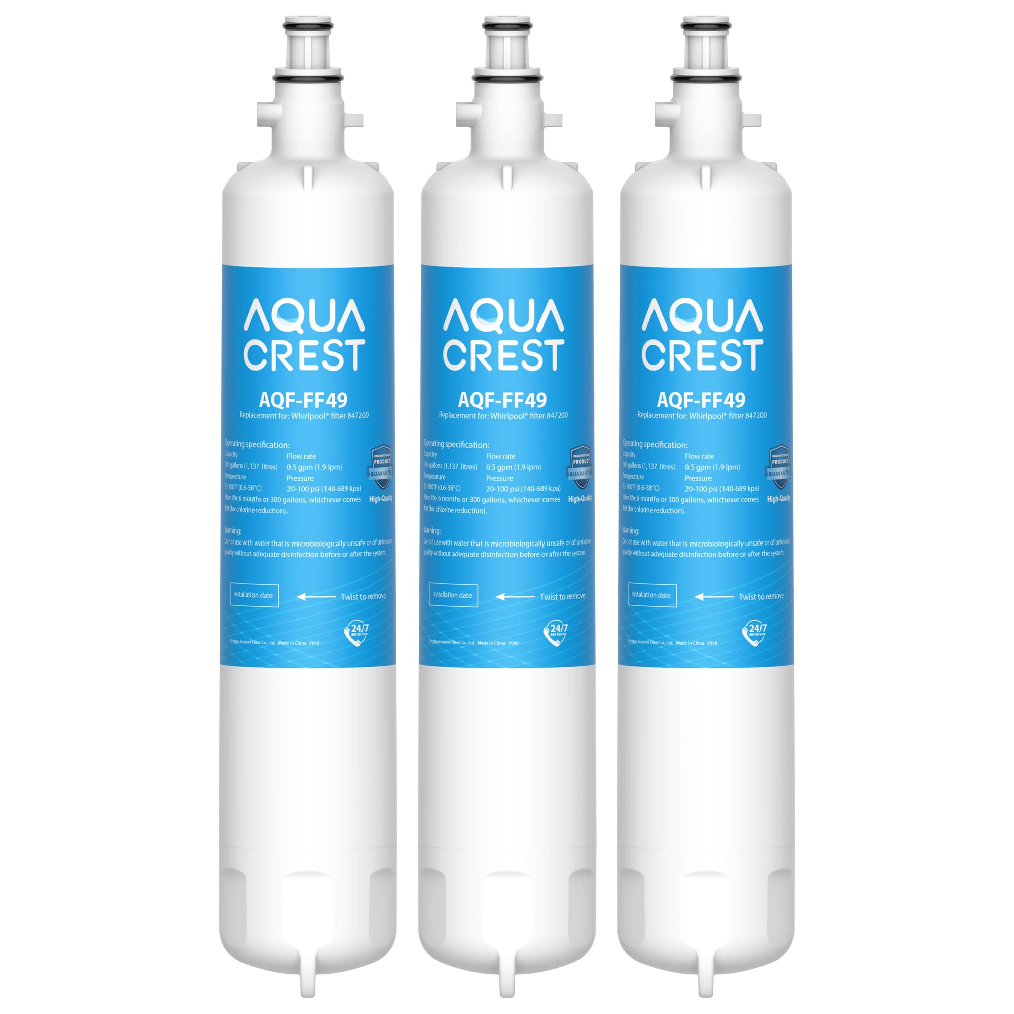 AQUACREST 847200 Fridge Water Filter, Compatible with Fisher & Paykel 847200, RS9120W Activesmart Integrated and More - for Product Codes Starting with 25xxx (3)