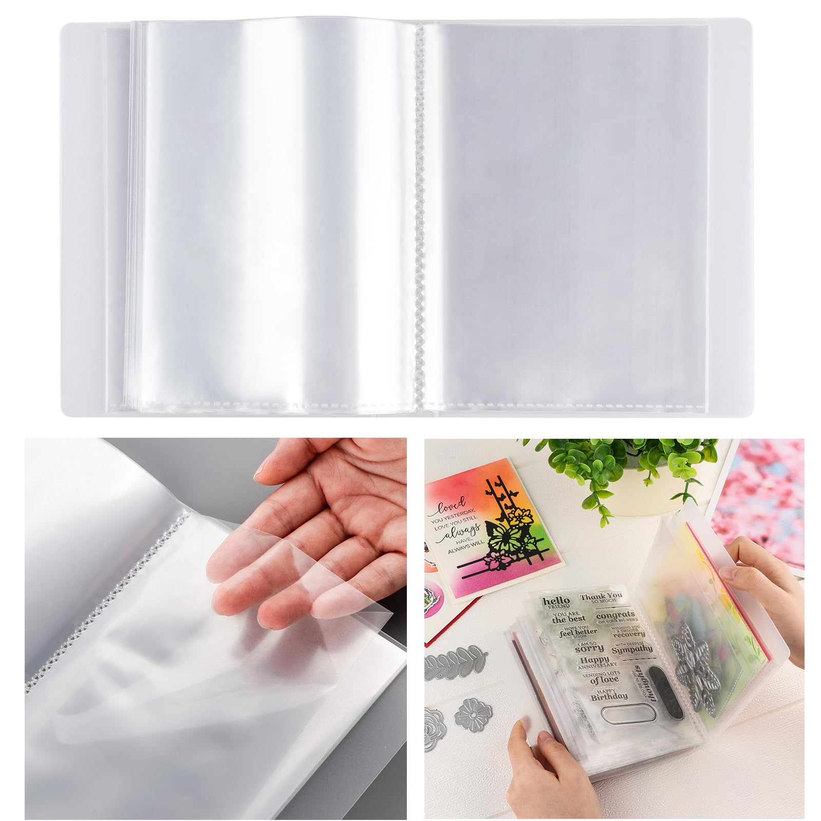 Briartw Album Storage-A6 Clear Sticker Photo Storage Album-Stamp Cutting Dies Storage Book Organizer Folder Mini Storage Booklet with 40 Pages Hold Postcards Stickers Photo Clear Stamps Die Cuts
