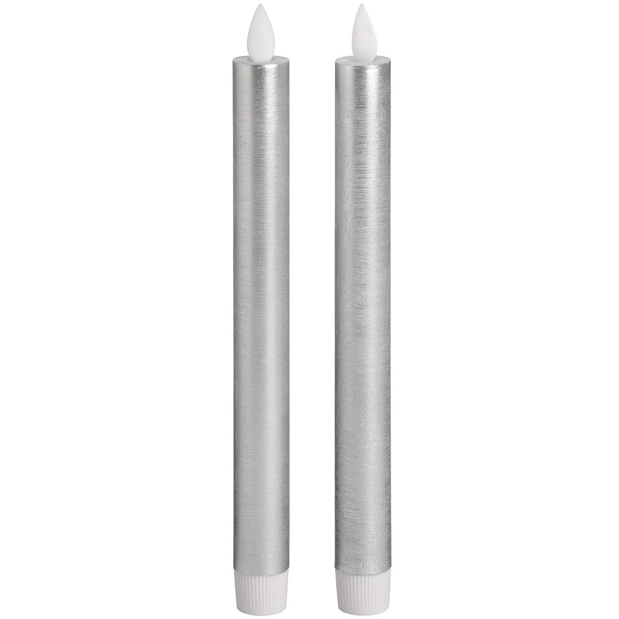 Hill 1975 Pair of Silver Luxe Flickering Flame LED Wax Dinner Candles, Mixed, 6 x 3 x 43.5 cm