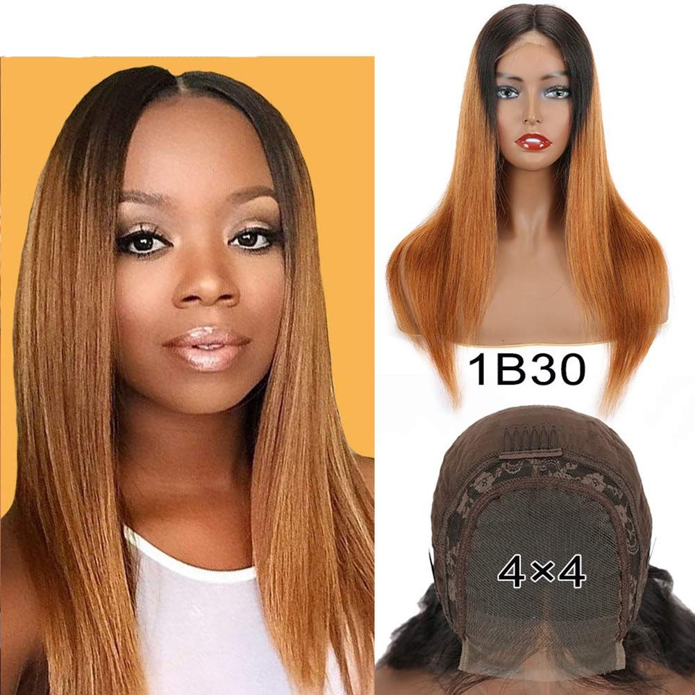 YanT HAIR Lace Front Wigs Human Hair For Women 4X4 Size Lace Straight Wig Ombre 1B/30 Color