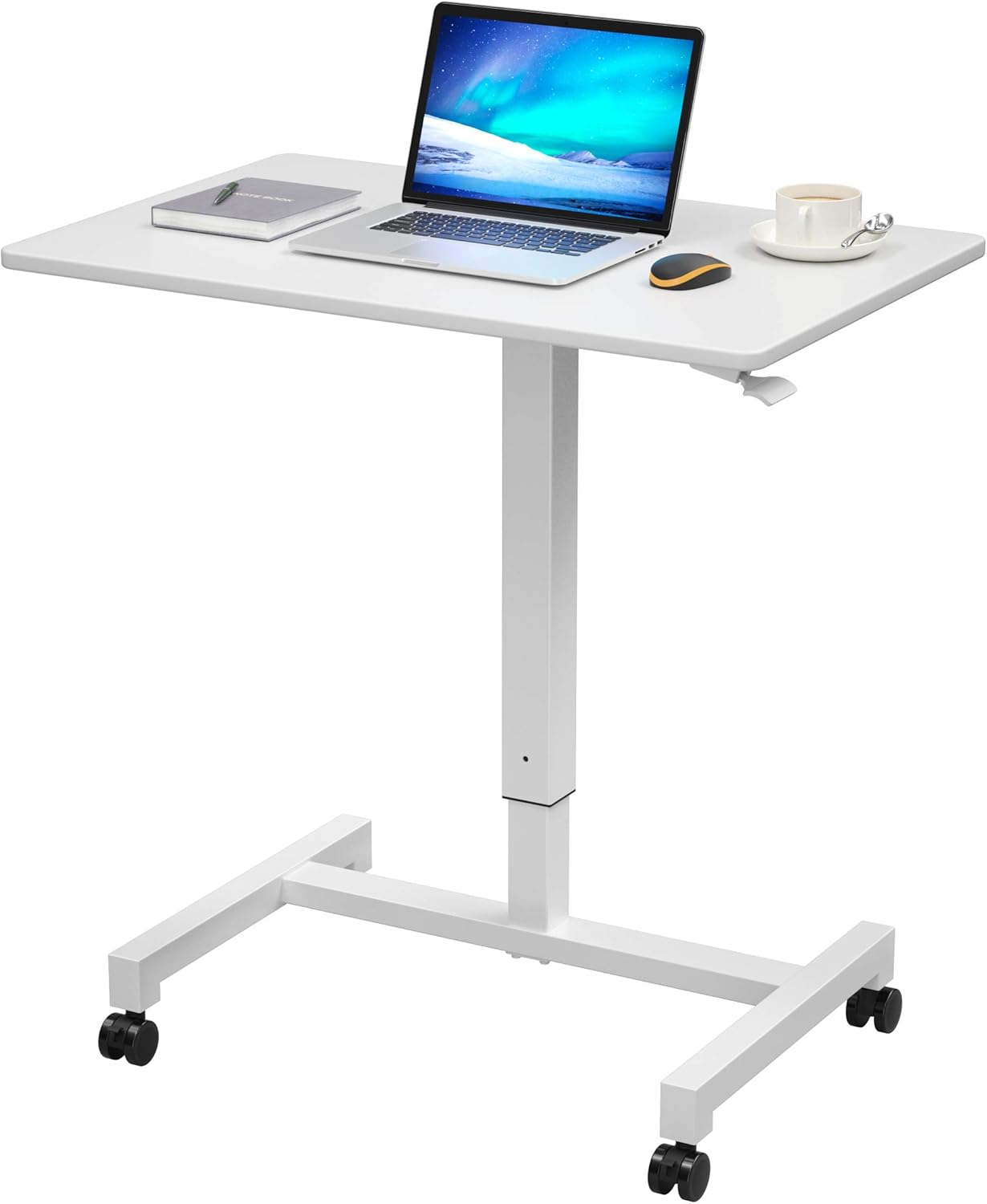 27'' Pneumatic Adjustable Height Desk Mobile Laptop Standing Desk Cart, Portable Sit Stand Rolling Table for Home Office by FitDesk White: Kitchen & Dining