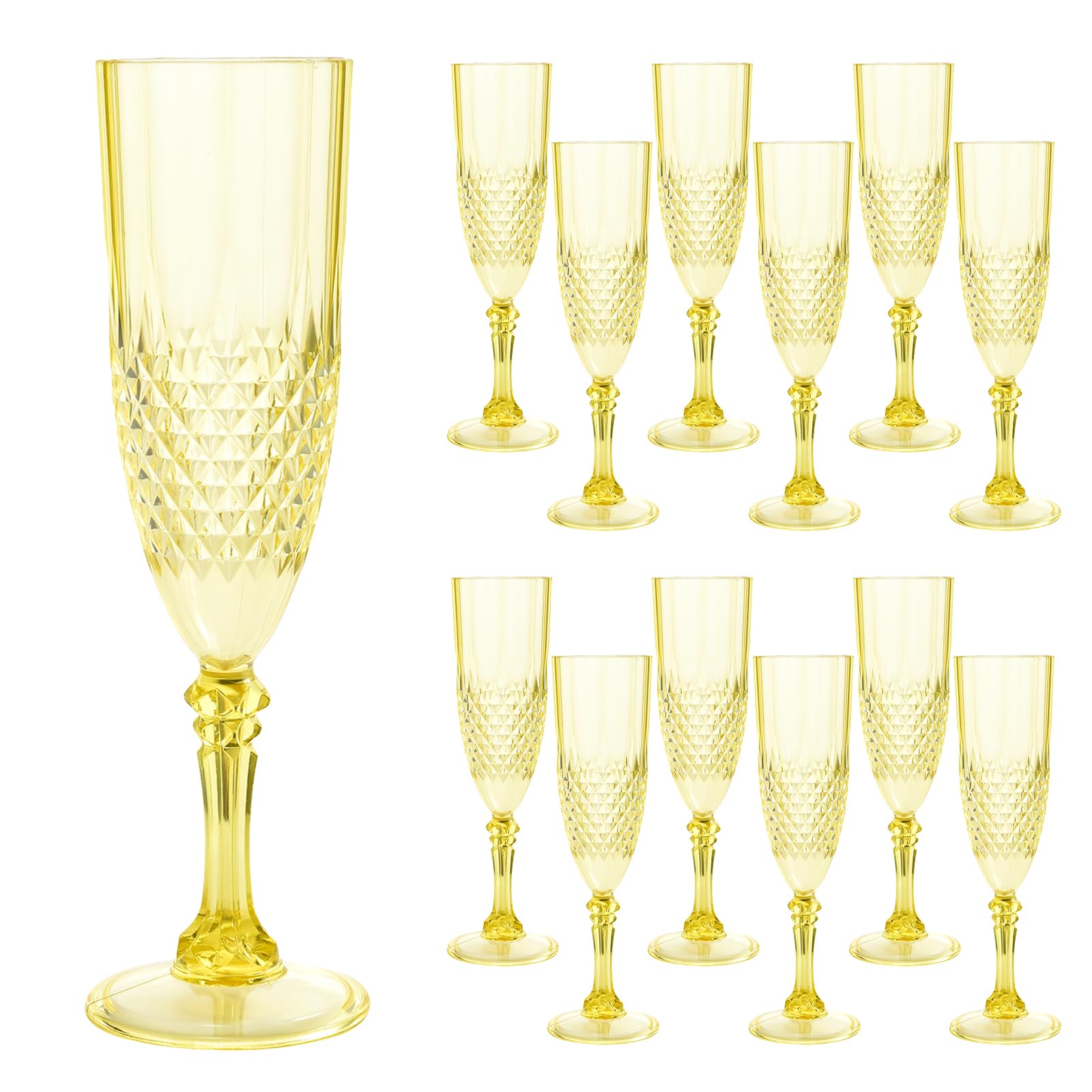 Photo 1 of CHICERA 12 Pcs Yellow Plastic Champagne Flutes?Yellow Champagne Glasses Bulk, Made of Durable Plastic Material Can be Used for Weddings, Everyday Fun Parties and More!