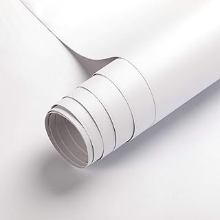 KINLO Selbstklebende Klebefolie, 0.61 * 5M weiße verdickte Küchenschrank Aufkleber Matt Möbelfolie für Möbel Schrank Tische Wand Folie Tapete Dekofolie