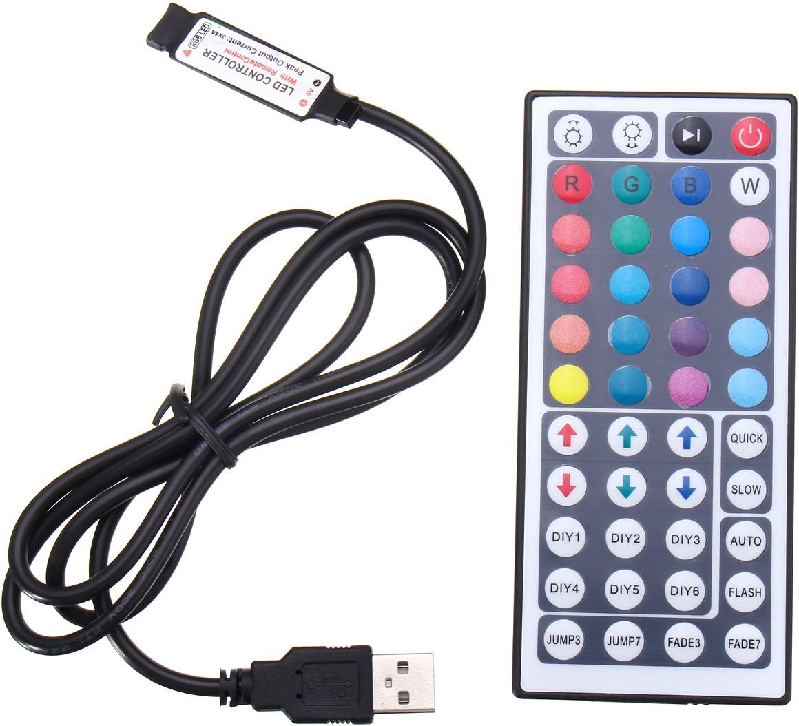 MASUNN 44 Key USB Remote Controller for 5V 5050 RGB LED Strip Light TV PC Back, Multicoloured, 15 metres