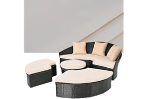 SOWINOS Outdoor Round Daybed Cushion Cover, 66" 5 Piece Set Sunbed Cushion Cover, Water-Resistant Anti-Fade with Zipper Sun Bed Materss Cover, Thick 2 inch 24 Colors Available, Off-white