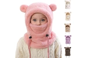 Kids Girls Winter Fleece Hats Balaclava Ski 𝐁ear Mask Toddler Windproof Warm Lined Hat with Adjustable Drawstring