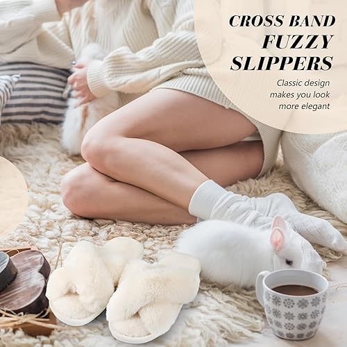 Toulite Bridesmaid Slippers Set of White Fuzzy Slippers for
