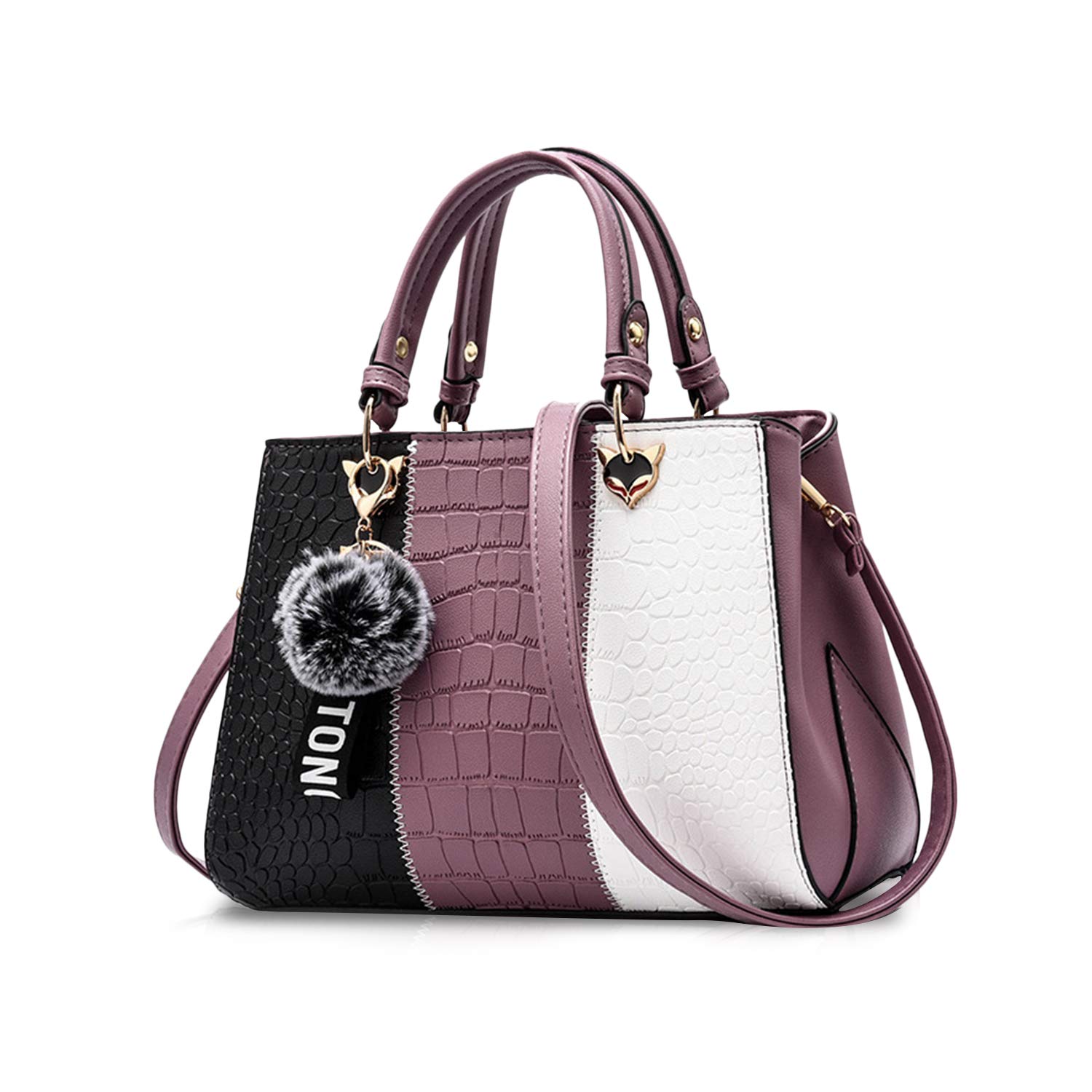 NICOLE & DORIS Fashion Women Handbags Tote Bag for Ladies Shoulder Bag Crossbody Bag Messenger Bag PU Leather Classic Design Purple 1
