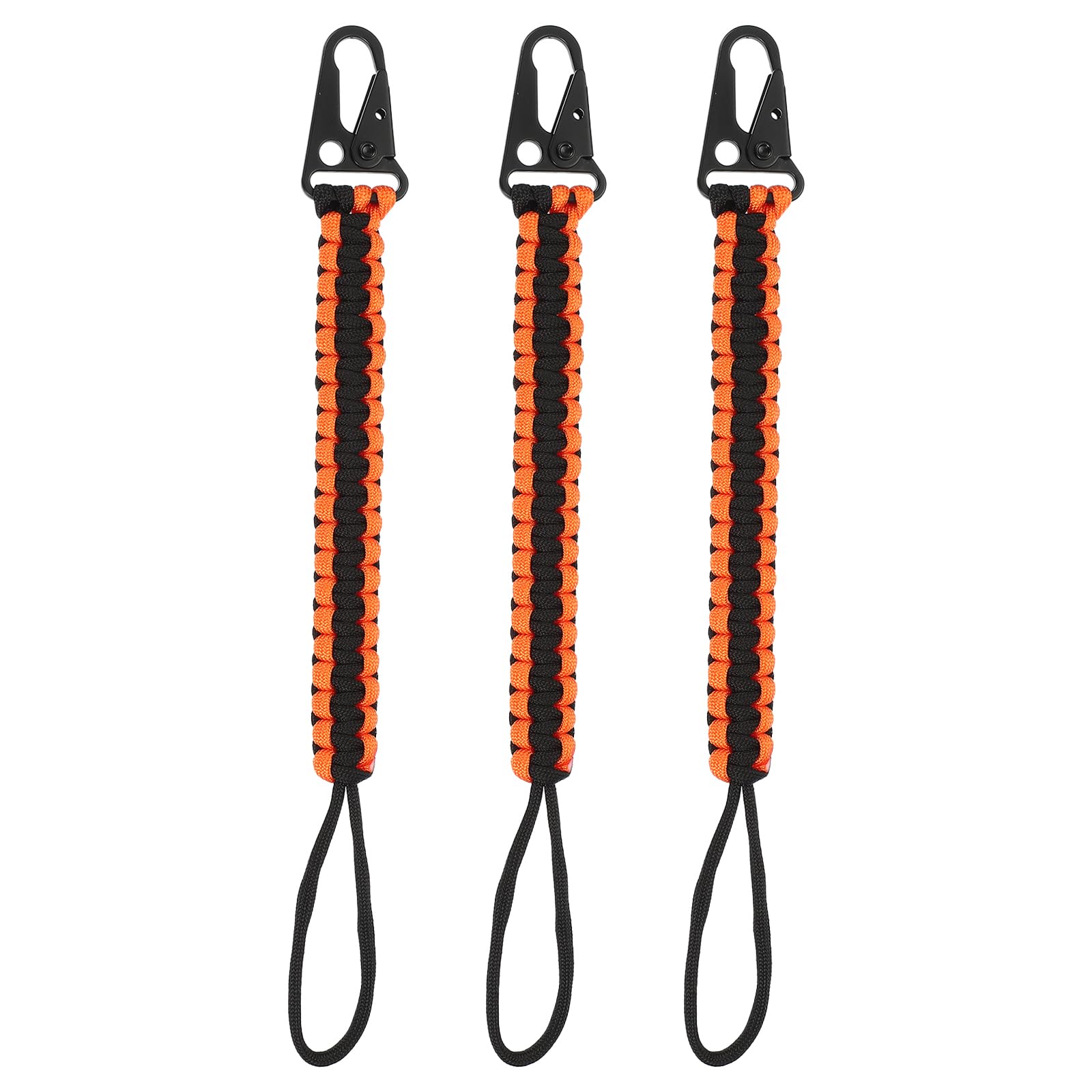 PATIKIL Paracord Keychain, 3 Pcs Survival Lanyard Keychain Cord with Hook Suitable for Camping Hiking Clip Key Backpack Tool Outdoor Fishing Key Ring, Orange Black