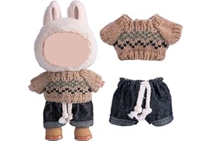 MINGMC 17cm Doll Clothes Set, Premium Jeans & Knitted Sweater Outfit for 17cm 15cm Dolls, Cute Dress Up Fashion, No Doll Included (D, 17cm/15cm)